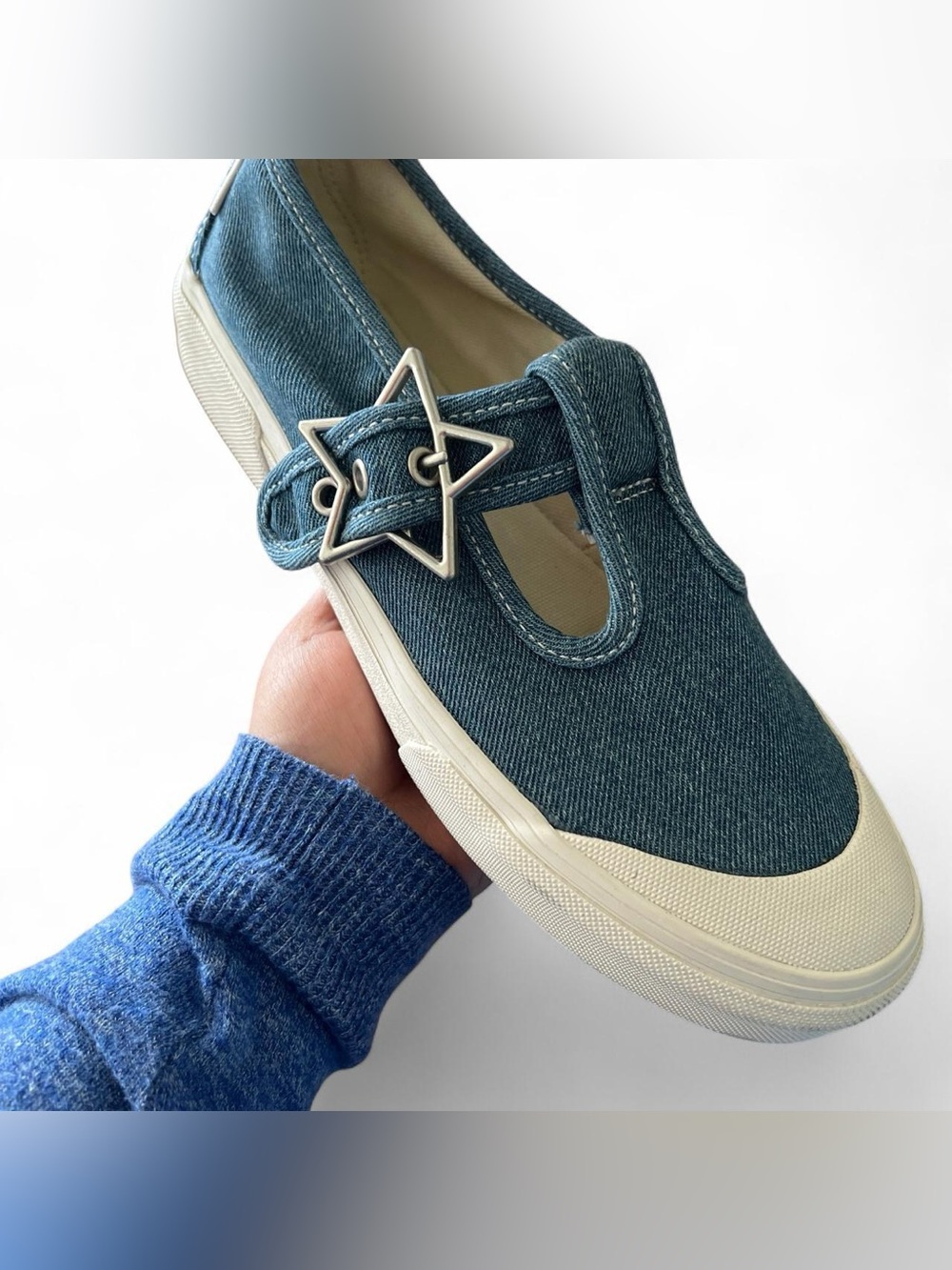 Vans Denim Mary Jane Flats with Star Buckle - Blue